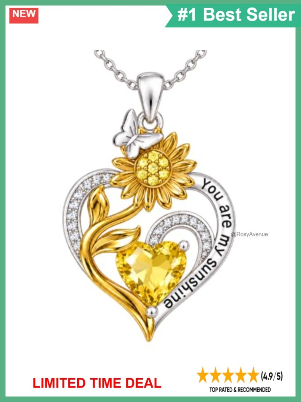 14K Gold Silver Plated Sunflower Birthstone Necklace 18-20"